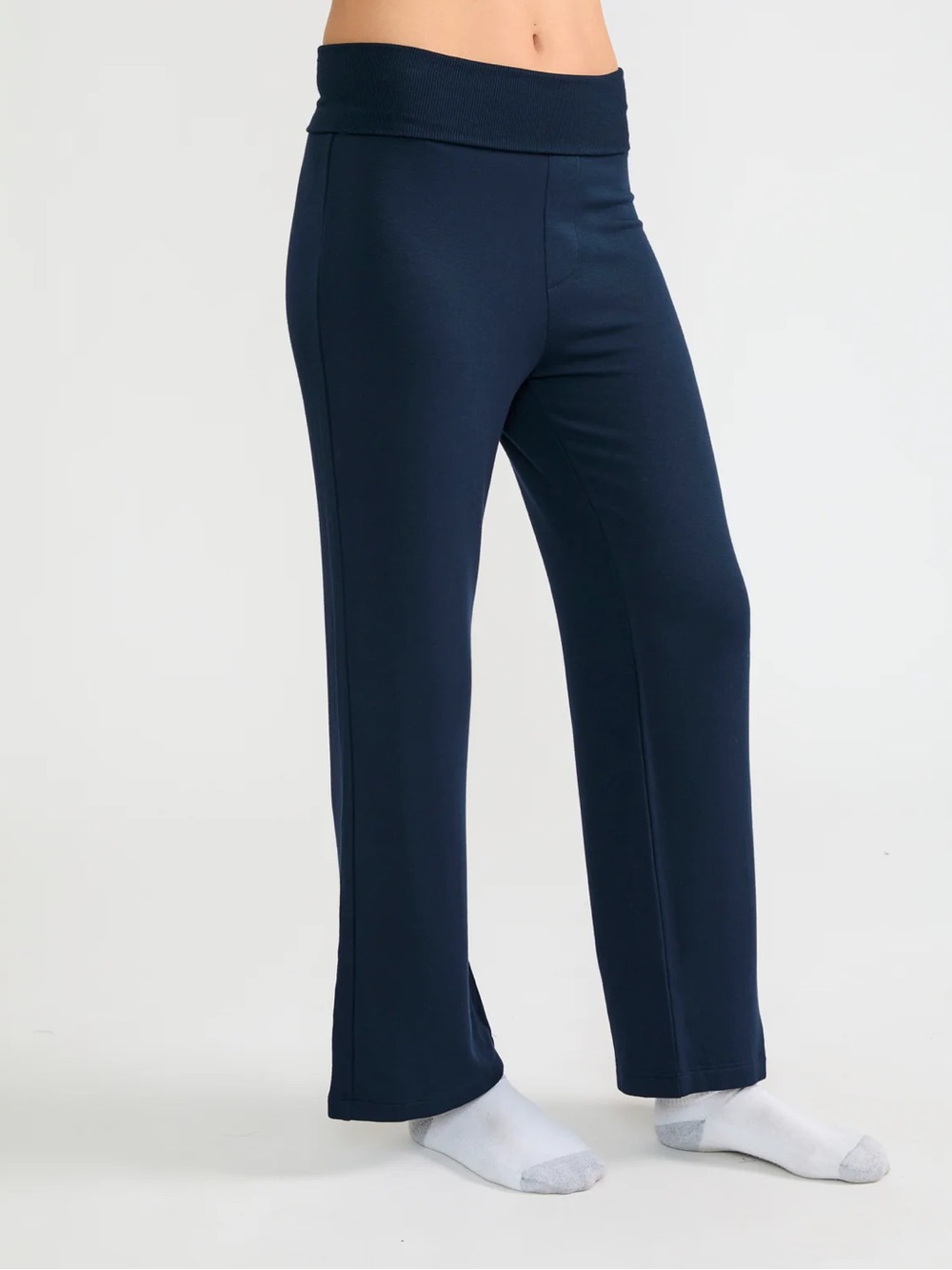 Wheat Telluride Foldover Navy Sweatpants Women’s Pull-On Wide Leg Pant Sz Medium